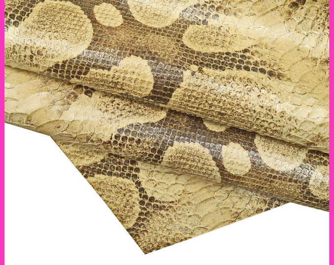 Exotic Reptile-Print Leather Hide in Beige & Gold - Perfect for Bold Crafts B15502-MT(ST)
