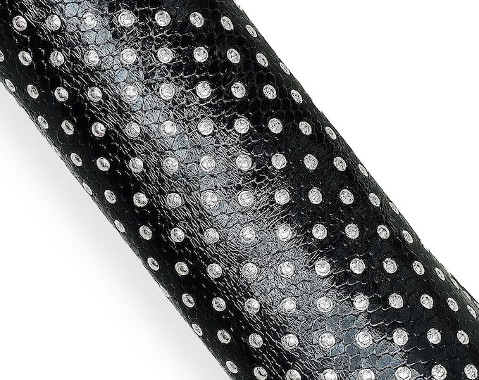Black reptile printed silver STUDS leather hide,  PYTHON textured calfskin for crafters B18342-TB  La Garzarara