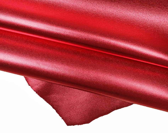 Red METALLIC leather skin, smooth laminated goat hide, GLOSSY soft skin for crafting, 0.8 -0.9 mm B16964-MT La Garzarara