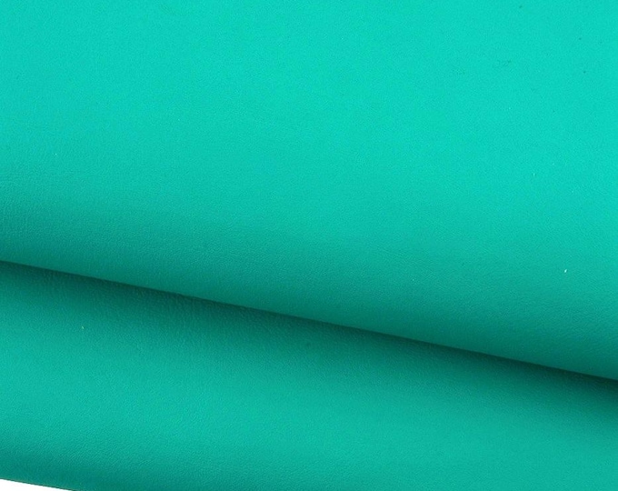Aquamarine SMOOTH leather hide, solid color SOFT calfskin, semi glossy cowhide, 1.1 - 1.3 mm ideal for crafters B19214-TU La Garzarara
