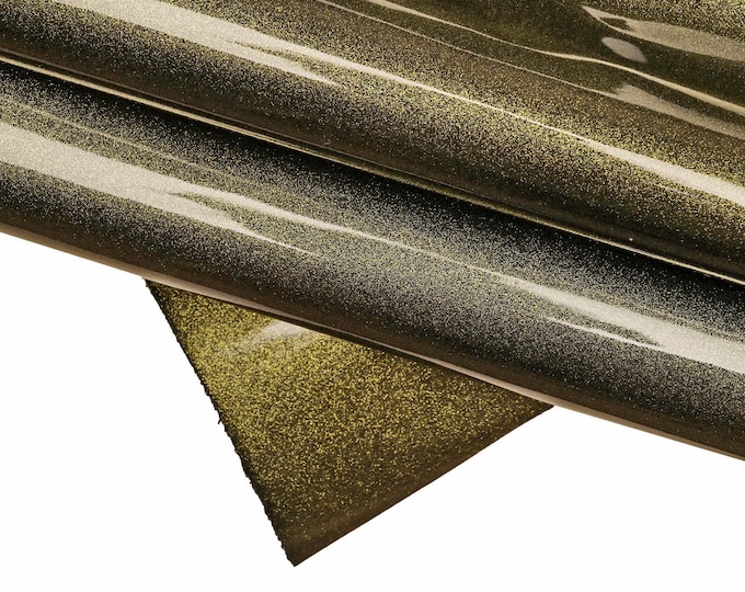 GLITTER leather hide, bronze green metallic patent cowhide, glossy stiff calfskin B15885-MT La Garzarara