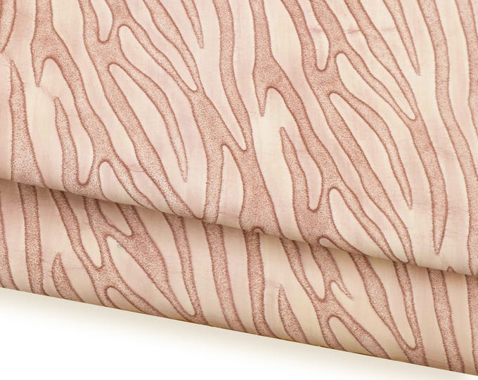 Beige brown zebra print leather hide, animal print leather skin tone on tone, elegant striped pattern B18777-ST  La Garzarara