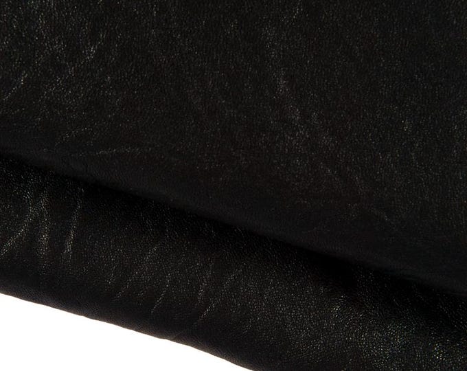 BLACK semi glossy leather skin, washed sheepskin with irregular grain, silky semi glossy lambskin, 1.6 - 1.8 mm B16780-TB La Garzarara