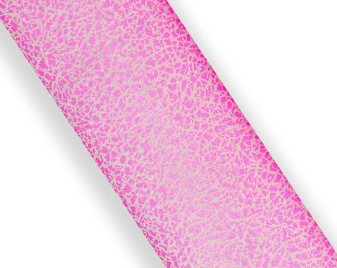 FLUO pink - white leather hide, neon pink CRACKLE print on white suede cowhide, calfskin for crafters B17807-ST La Garzarara
