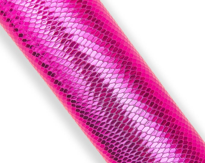 Fuchsia PYTHON leather skin, METALLIC reptile printed goatskin, glossy soft hide for DIY projects  B18026-mt(st)  La Garzarara