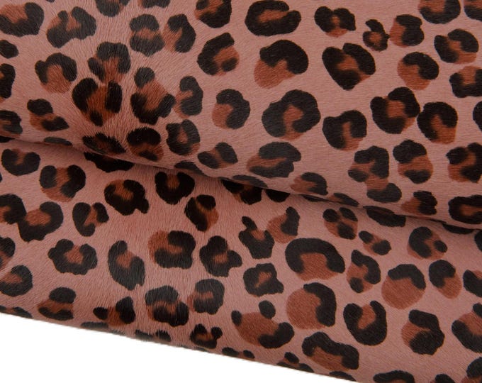 LEOPARD printed HAIR ON leather hide, antique pink - black - brown cheetah textured pony calfskin, soft cowhide for crafting B18643-cv