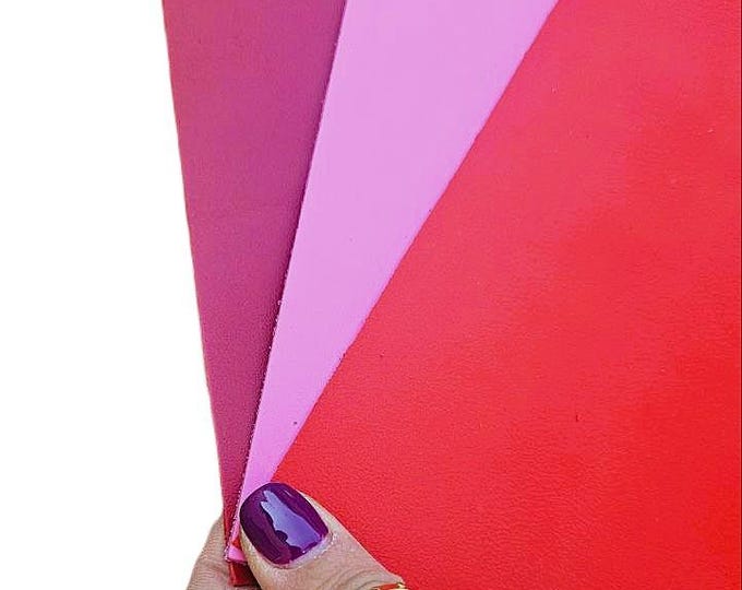 3 Selected leather scraps, solid color, pink and red, mix selection leather pieces as per pictures, very soft 8x10" / 20x25 cm RT323
