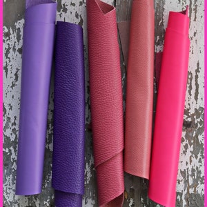 5 ritagli di pellami unici selezionati, pezzi di pelle di vitello assortimento nei toni del VIOLA e ROSA come da foto   RT123   La Garzarara