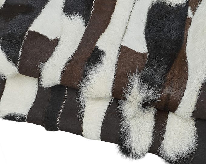 Cream and brown hair on leather hide, PATCHWORK, short hair long hair, striped printed stitched pony calfskin B18373-CV   La Garzarara