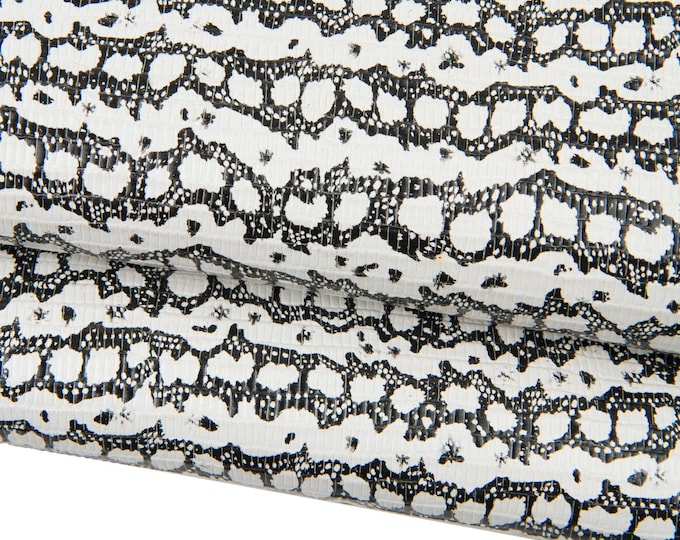REPTILE printed leather hide, white black snake textured cowhide, python pattern on calfskin, 0.8 - 0.9 mm B18491-ST  La Garzarara