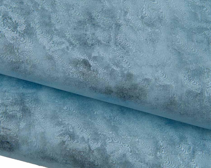 METALLIC SUEDE leather skin, silver foil on light blue suede, soft bright sparkle material for diy projects B19396-MT(st) La Garzarara
