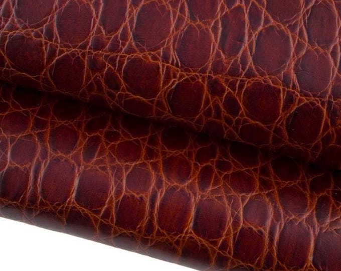 Reddish brown CROCODILE embossed leather hide, animal printed cowhide soft semi glossy calfskin 0.8 - 1.0 mm B17331-ST La Garzarara