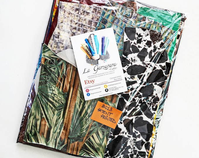 Leather patent printed textured scraps bag, in total for 0,7 lbs (300 gr), 1 lbs (500 gr)and 2 lbs 1 kg)   B011 La Garzarara