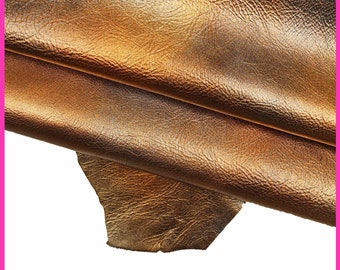 Orange blue METALLIC leather skin, wrinkled glossy goatskin, shades effect medium softness B15724-MTLa Garzarara