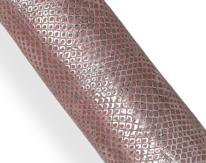 Pink steelmetal PYTHON printed leather skin, reptile snake soft goatskin, luxurious hide for hobbyists B18175-MT(ST)  La Garzarara