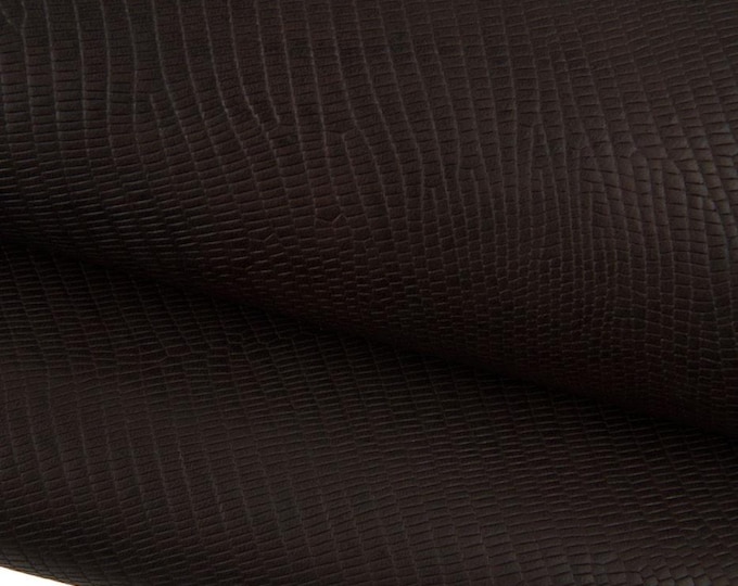 Brown LIZARD printed leather hide, semi glossy EMBOSSED cowhide, classic soft calfskin for crafters B19328-ST La Garzarara