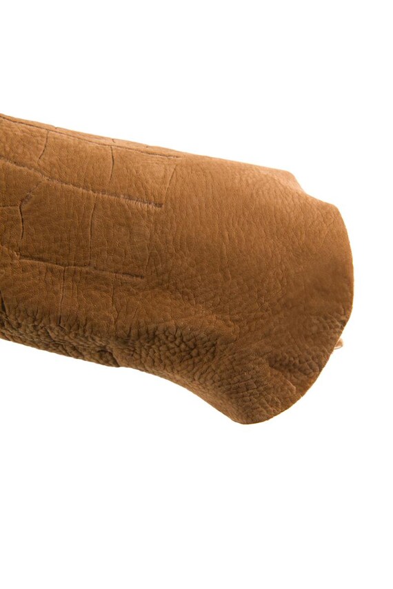 Brown Nubuck Crocodile Embossed Leather Hide, Soft Goat Skin Suede
