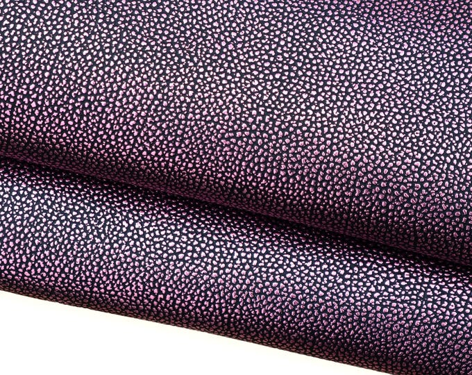 METALLIC leather hide PEBBLE grain, pink purple calfskin on black basis, soft leather 1.5 - 1.6 mm B18701-MT(st)  La Garzarara