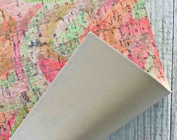 Multicolor Brushstrokes Leather Backed Cork Sheet for Earrings, Cork on Cowhide B844