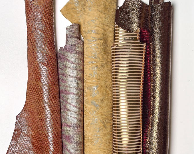 Full Leather skins GOLD palette, RANDOM assortment, mix of patterns and solid colors, crafting leather bundles  B141
