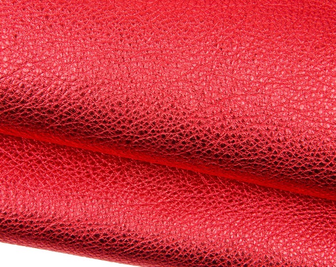 Red METALLIC leather hide, GRAINY soft cowhide, bright calfskin for crafting 1.3 - 1.5 mm B18535-MT(st) La Garzarara
