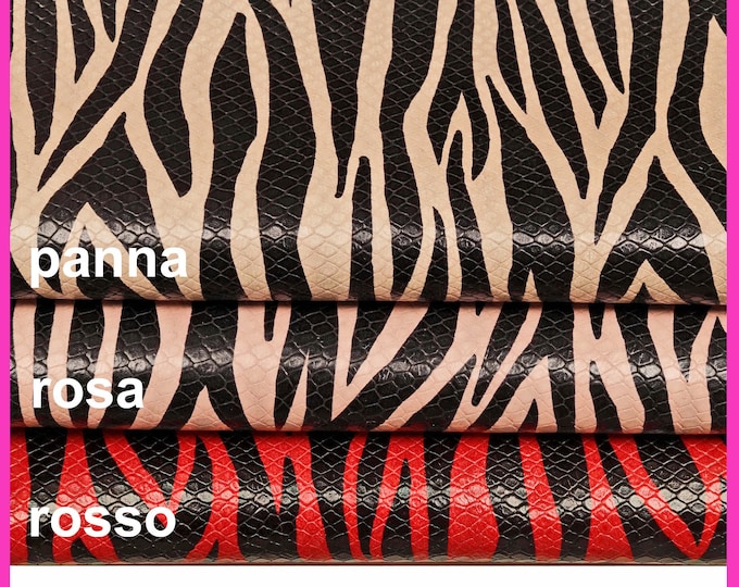 Exotic Zebra Print Leather, Cream Pink Red Python Embossed Hide B14896-ST La Garzarara