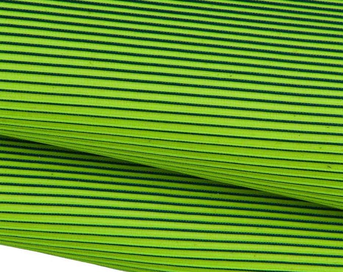 NEON yellow leather hide, STRIPED fabric on soft cowhide, printed calfskin for crafters B19060-ST La Garzarara
