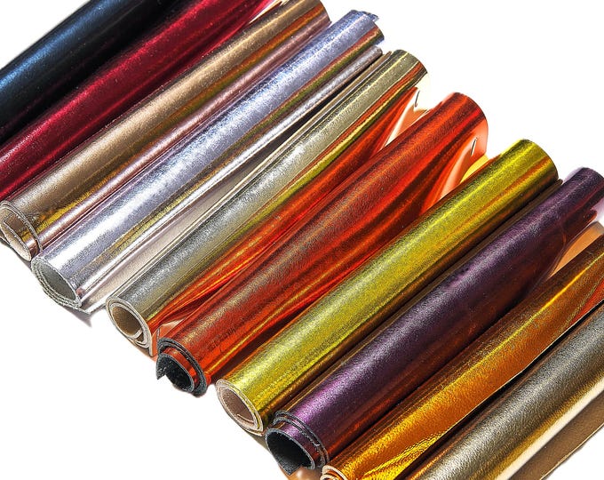 Mirror Metallic Leather Scraps in Assorted Colors - 10 random SPECCHIO Smooth Solid Tones leather pieces 6x5" / 15x12 cm RT300 La Garzarara