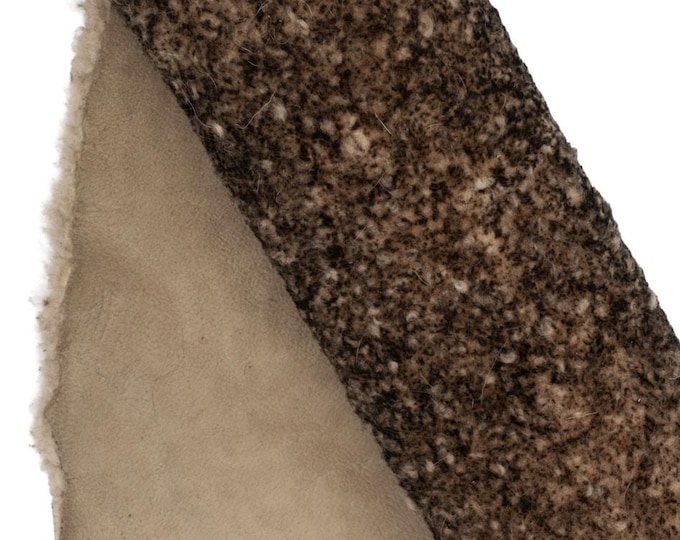 Brown shaded SHEARLING leather skin, short hair on sheepskin, plush WOOL material - back in beige leather B19649-MNT La Garzarara