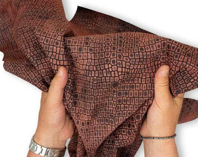 CROCODILE embossed leather skin, AGED shaded soft suede goatskin, rare vintage leather for crafting B19615-ST La Garzarara