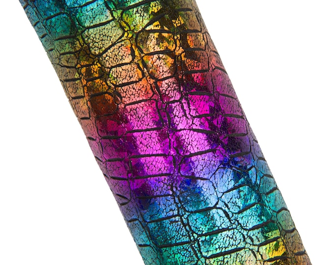 RAINBOW printed leather skin, multicolor olographic CROCODILE embossed goatskin, iridescent metallic hide   B18158-MT(st) Garzarara