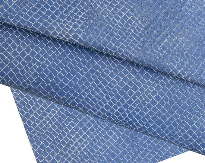 Skyblue CROCODILE embossed leather hide, BLEACH effect croc printed cowhide, blue soft calfskin 1.1 - 1.2 mm B16776-ST La Garzarara