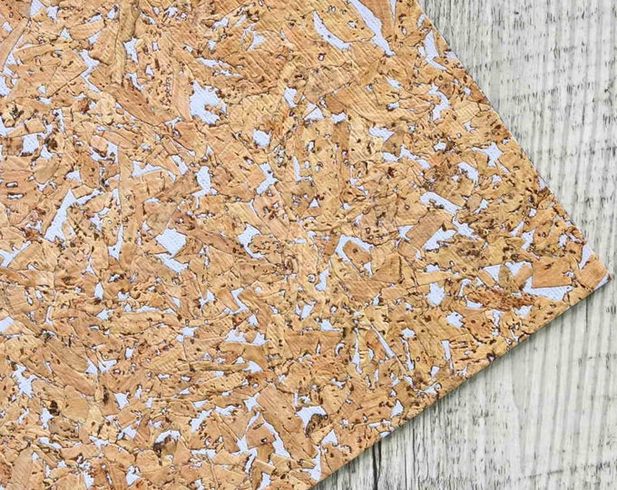 Light Blue texture on CORK sheets, natural fabric pieces - pre-cut vegan leather made in Italy, abstract green print    B945   La Garzarara