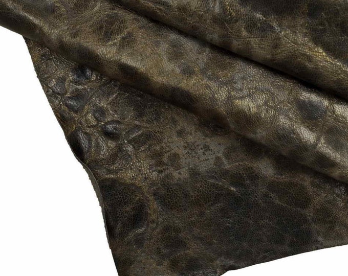 Rustic goatskin leather skins, brown/purple/grey distressed aged goatskin, marbled textured hides  B13251-VT La Garzarara