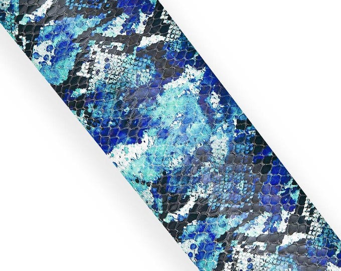 PYTHON leather hide, blue - light blue - black GLOSSY reptile textured calfskin, snakeskin for hobbyists B17941-ST La Garzarara