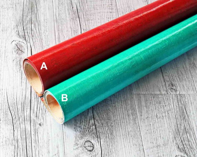 Glossy Natural CORK sheets - vegan fabric pieces, made in Italy, named vegan leather, 2 colors available   B876  La Garzarara