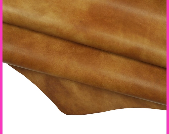 Beige brown VINTAGE LEATHER hide, sporty smooth baby calf with shades, vegetable tanned stiff cowhide B14798-VT La Garzarara