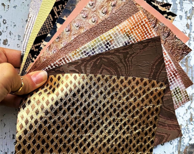10 Selected leather scraps, MULTICOLOR tones, mix colorful selection leather remnants as per pictures  RT21/B La Garzarara