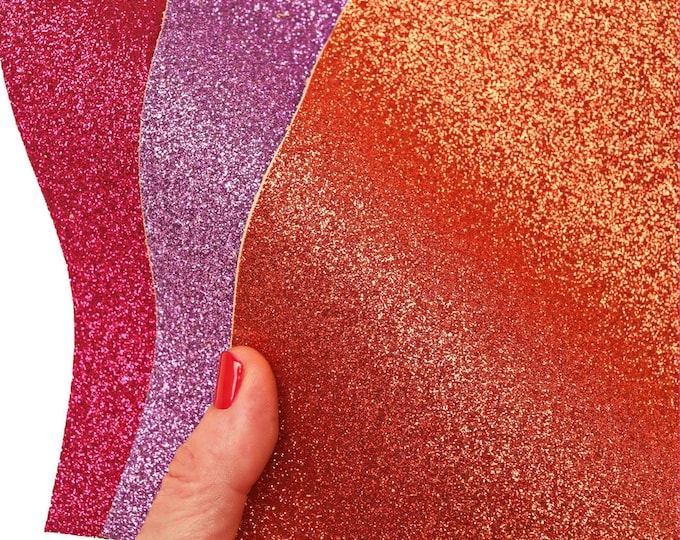 Selected leather pieces, GLITTER SPARKLES bright colors, selection of leather remnants as per pictures  12x12" / 10x8" RT86  La Garzarara