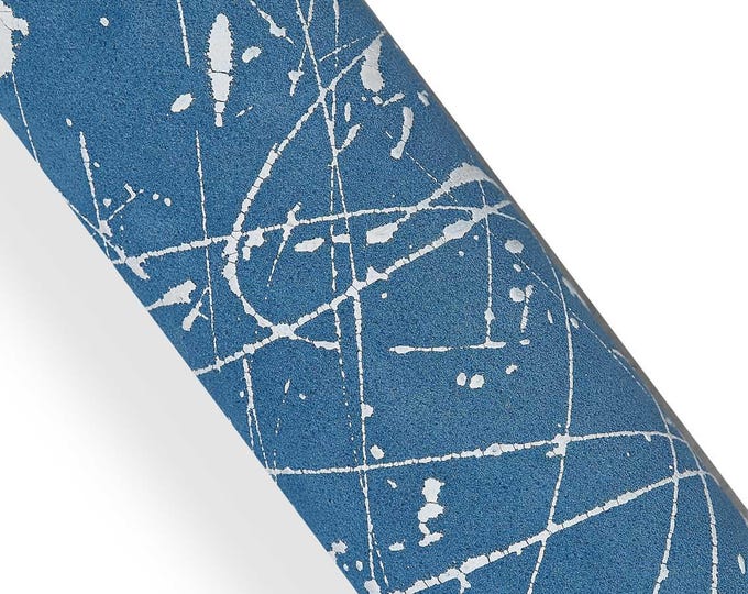 SPLASH printed leather hide, white abstract pattern on light blue SUEDE calfskin, hand painetd soft artistic cowhide B18053-DM La Garzarara