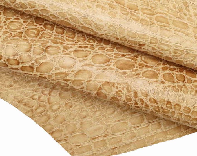 Beige EMBOSSED CROCODILE  leather hide, semi stiff matt cowhide, alligator printed calfskin for crafters B18833-ST La Garzarara