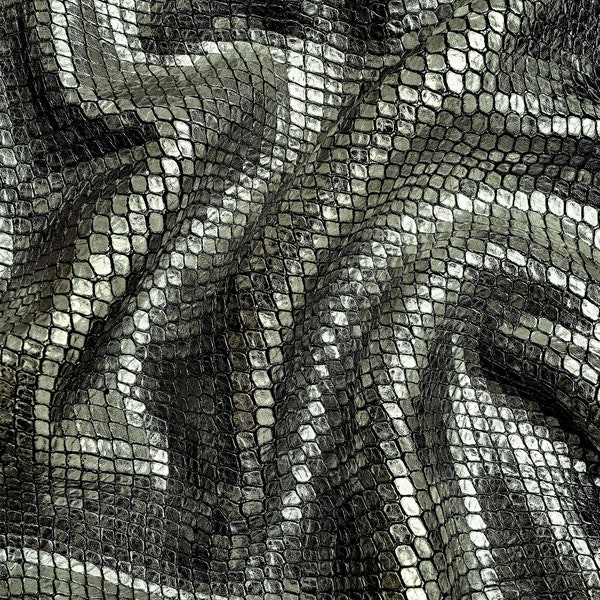 Italian leather, black base steel grey laminated hide with a snake print, size 65 x 100 cm, rather soft skin   A5629-MT  La Garzarara