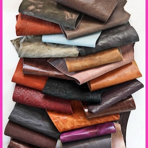 Sacchetto di ritagli di pelli VINTAGE e sportive, colori, grane e rifinizioni varie  0,300 kg - 0,500 kg   B1503-RC  La Garzarara