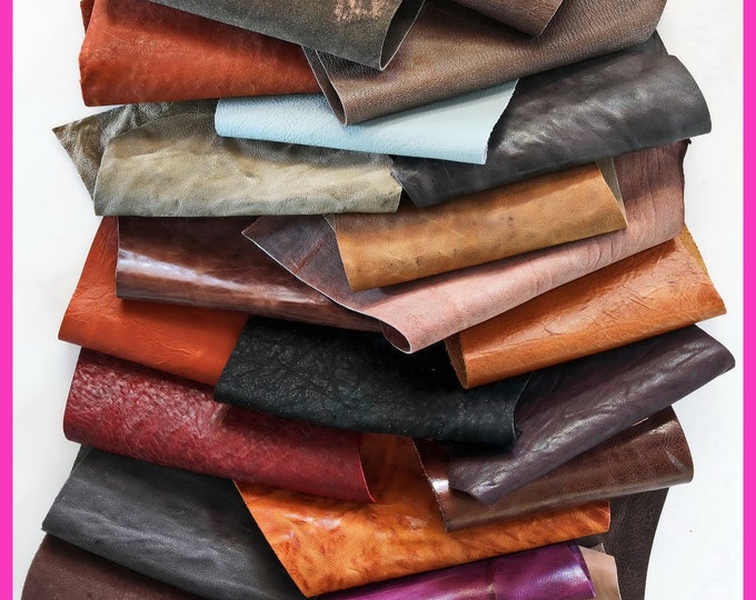 Washed Vintage Leather Scraps, Aged Distressed Pieces, Assorted Colors and Natural Finishes Offcuts B1503-RC La Garzarara