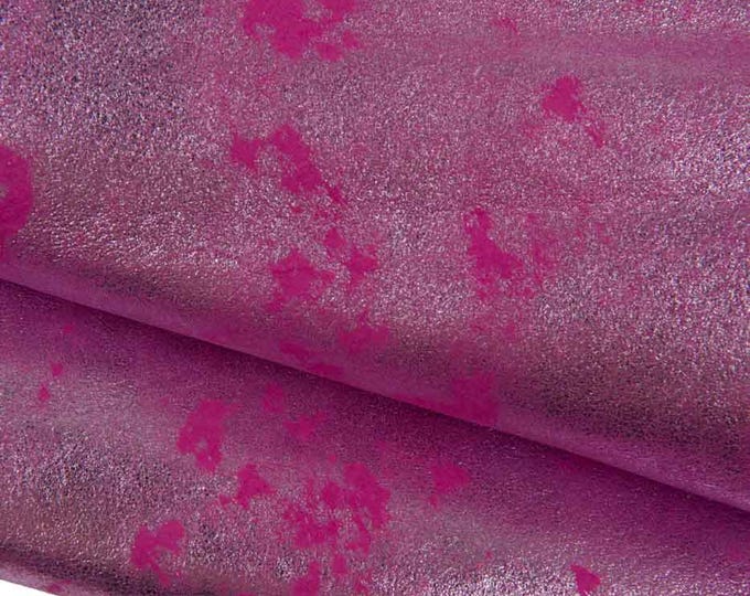 Fuchsia METALLIC leather skin, pink SPARKLE abstract print on soft suede goatskin, ideal for crafters  B19412-MT(st) La Garzarara
