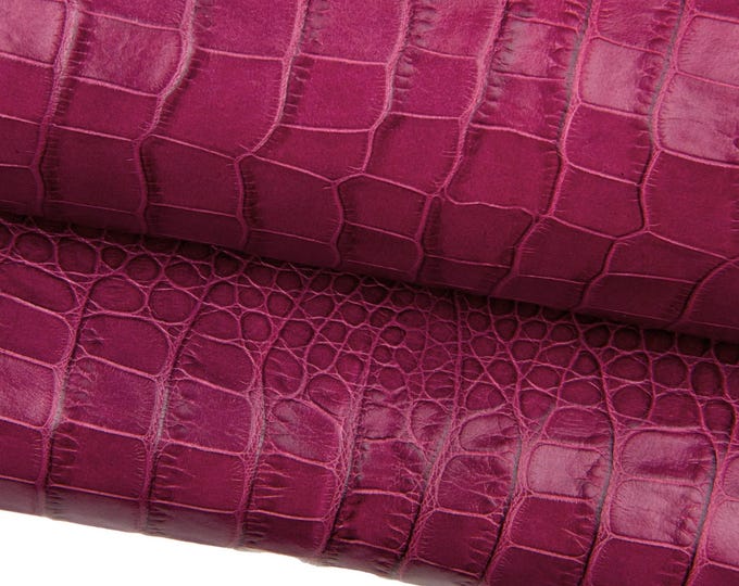 Purplish burgundy CROCODILE embossed leather hide, semi stiff glossy top quality calfskin, alligator embossed cowhide B18163-ST La Garzarara