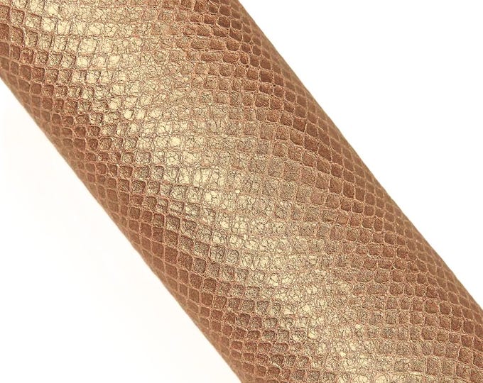 Pale orange - pink PYTHON leather skin, reptile snake printed METALLIC goatskin, glossy soft hide B18165-MT(st) La Garzarara