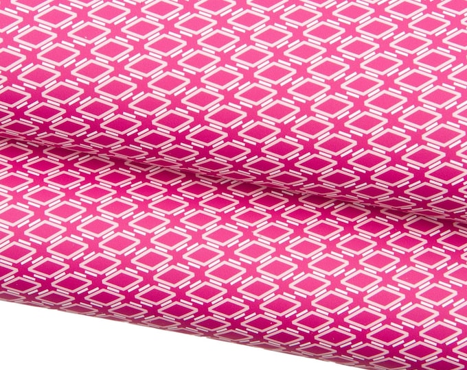 Pink magenta DIAMOND printed leather hide, geometrical SQUARE pattern on cowhide, matt calfskin 1.0 - 1.2 mm B18860-ST  La Garzarara