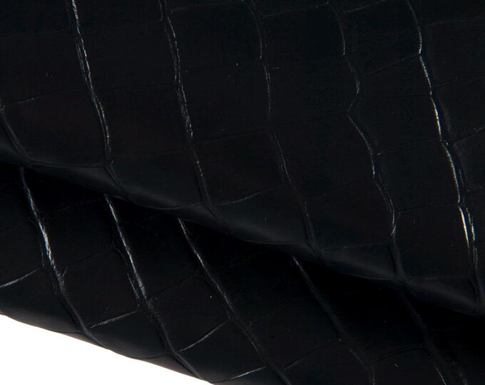 Night blue CROCODILE embossed leather hide, croc printed GLOSSY cowhide, glossy soft calfskin, 0.9 - 1.1 mm B16790-ST La Garzarara