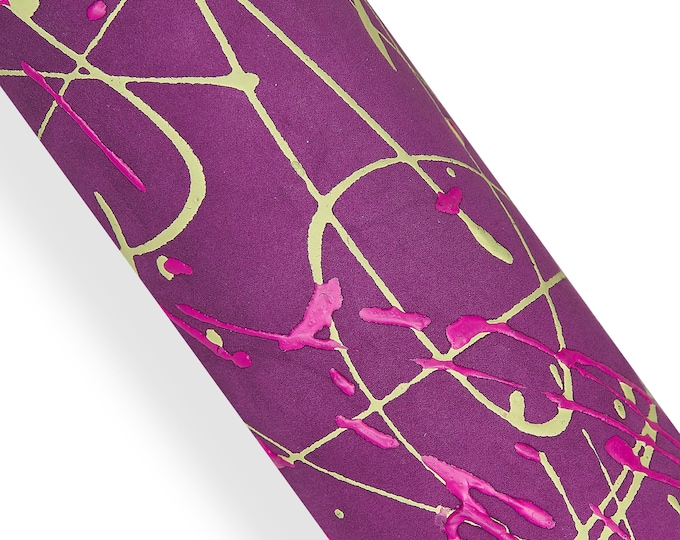 Purple - green hand made leather skin, schetch - POLLOCK print on SUEDE goatskin, unique leather for hobbyists B18148-DM La Garzarara